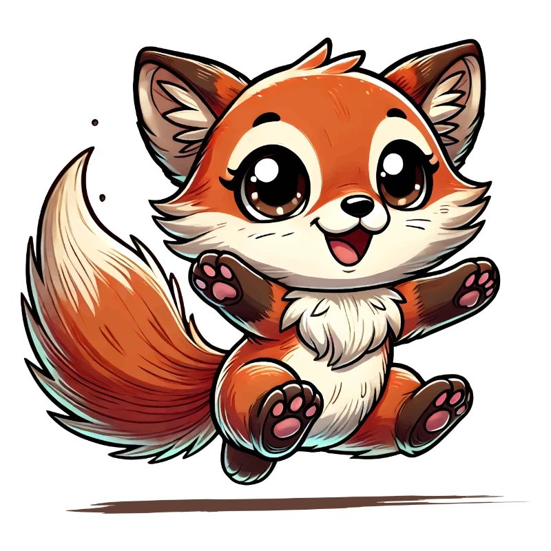 Cheerful cartoon fox jumping happily