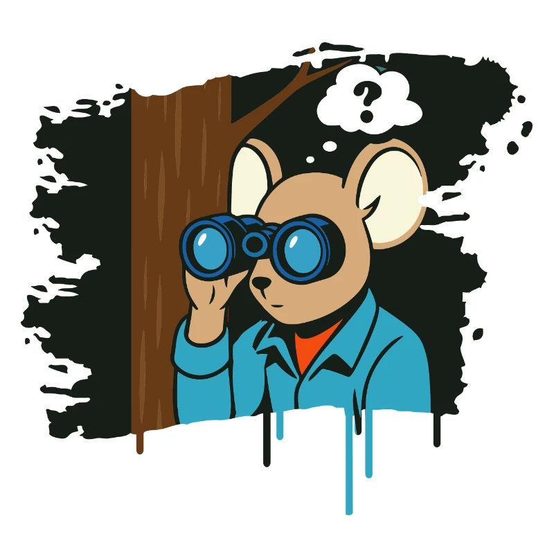 Curious mouse with binoculars in comic style