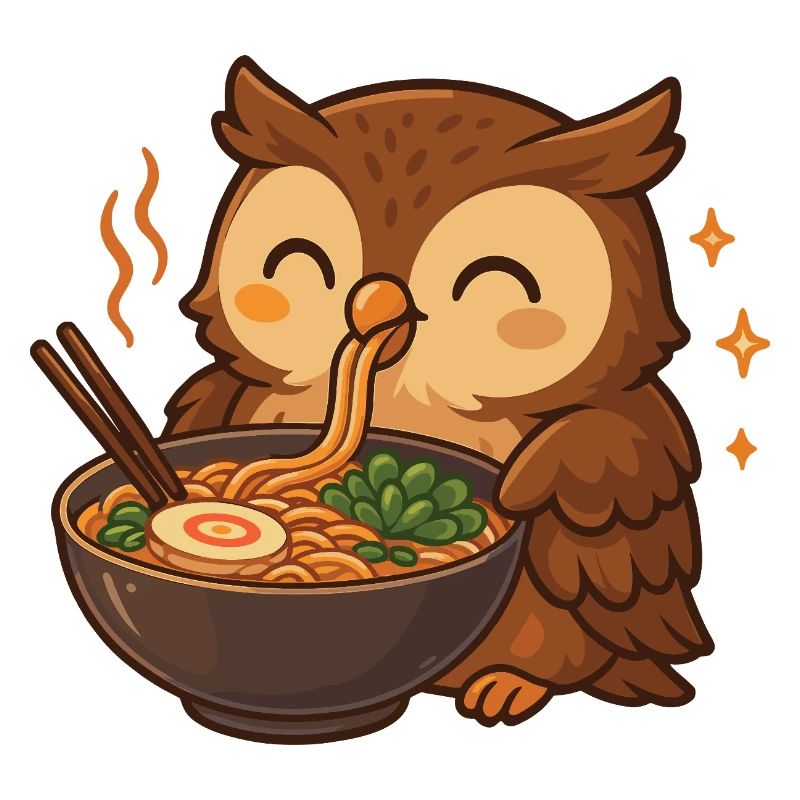 Eule mit Nudeln Ramen kawaii Eule