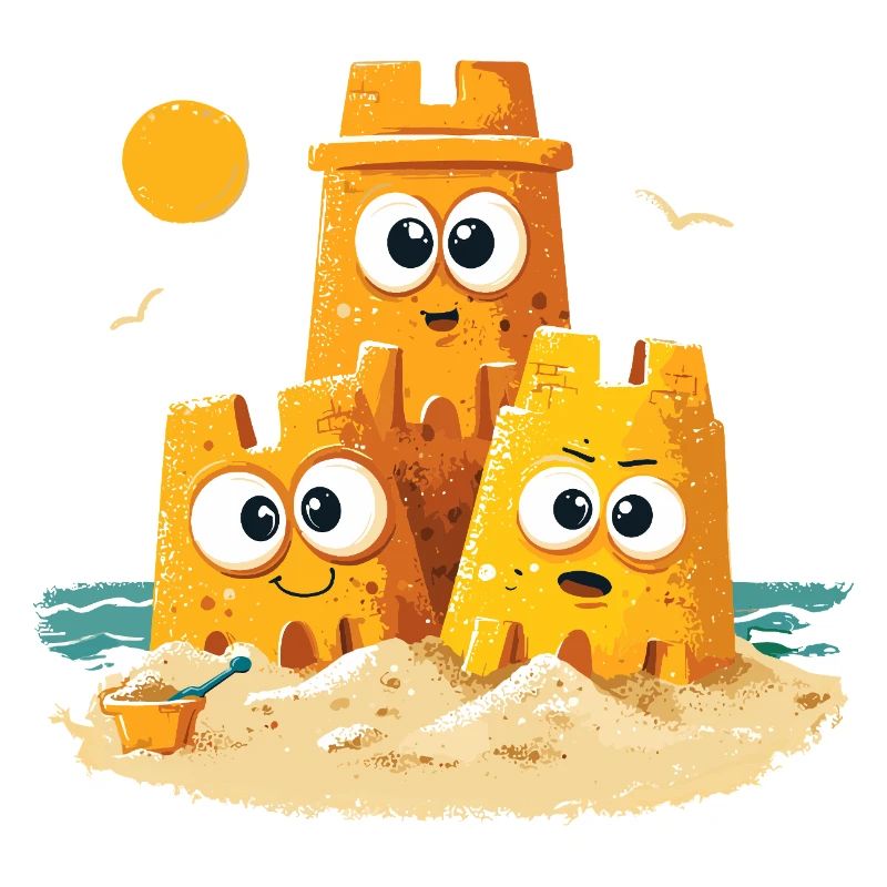 Trio des Châteaux de Plage avec Visage