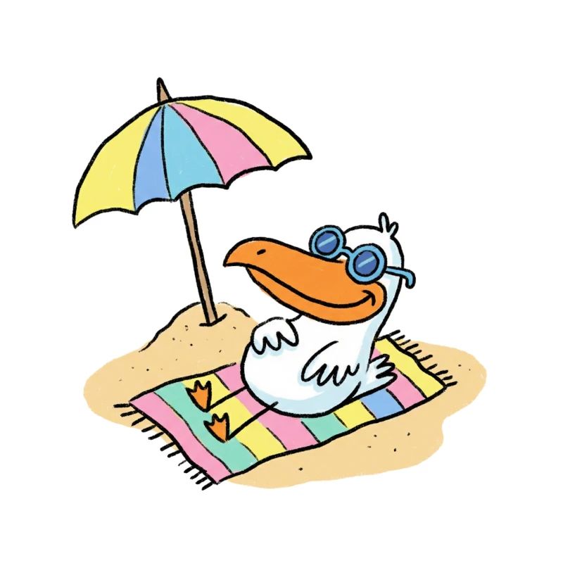 Sonnenvogel am Strand mit Schirm