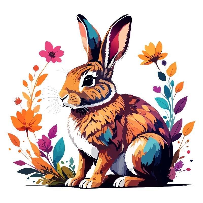 Motif printemps de lapin coloré avec cadre de fleur