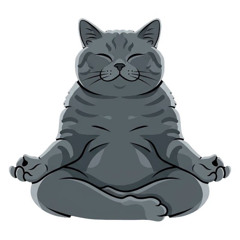 Chat gris méditant