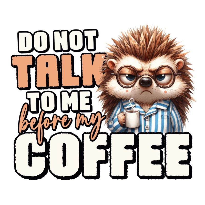 Grumpy hedgehog with coffee