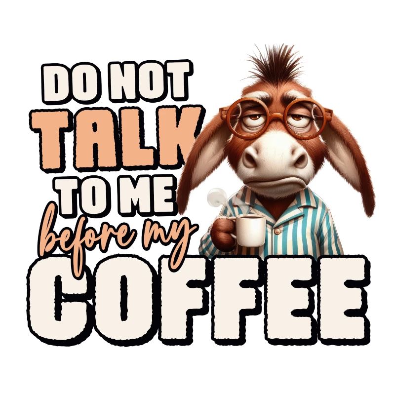 Grumpy donkey with coffee