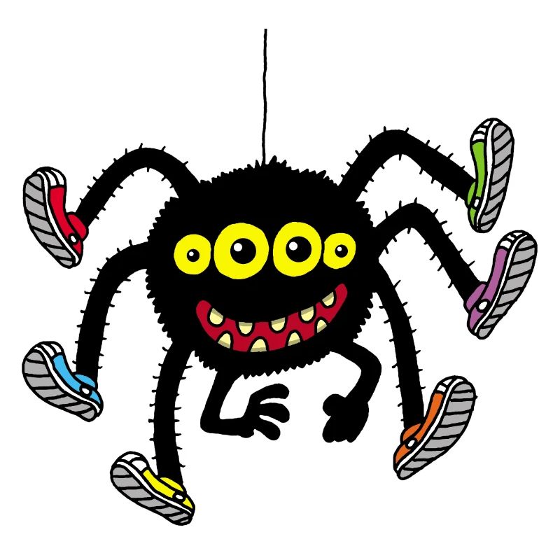 Spider in multicolored shoes