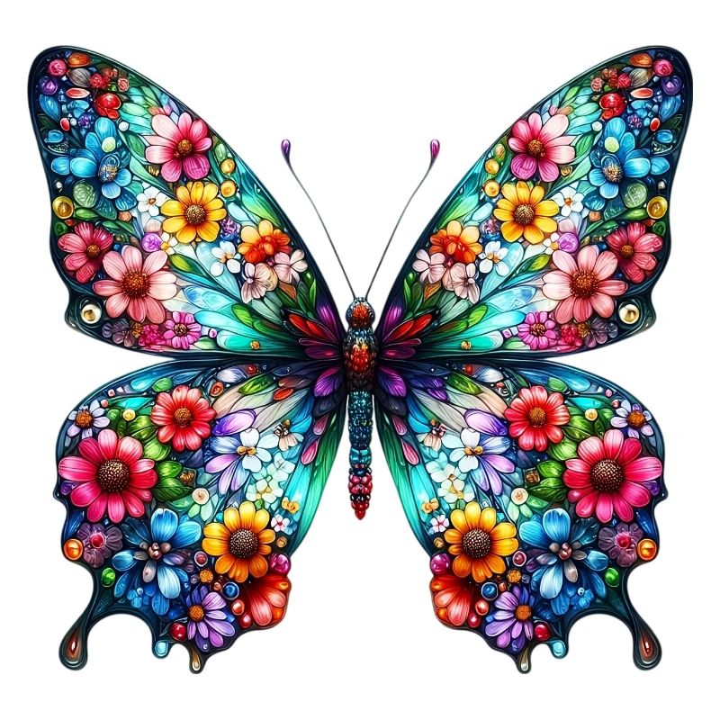 Papillon décoré de fleurs