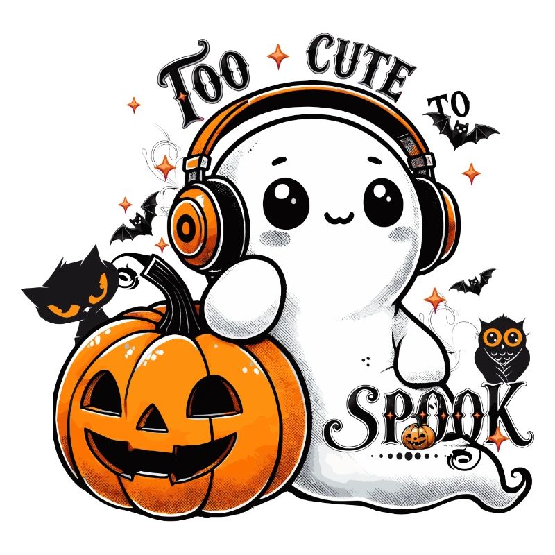 fantôme cool avec des écouteurs et une citrouille d’Halloween