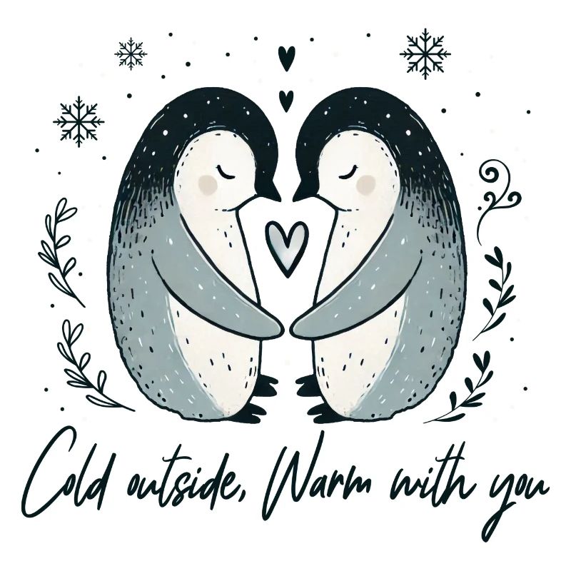 Two penguins in winter embrace