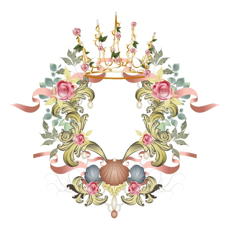 Baroque frame with crown, roses & shell ornament