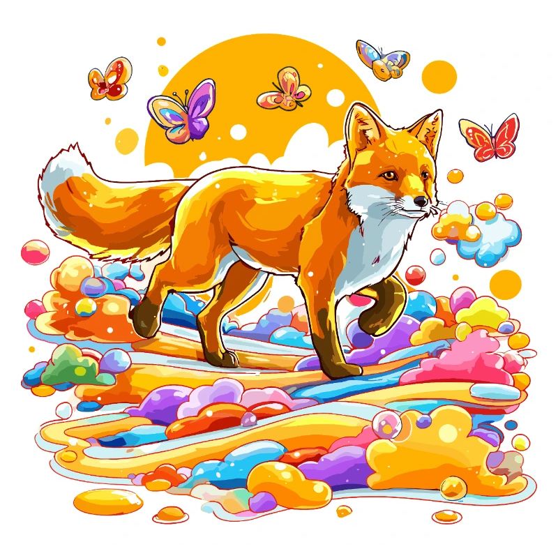 Farbexplosionsfuchs im Farbenmeer