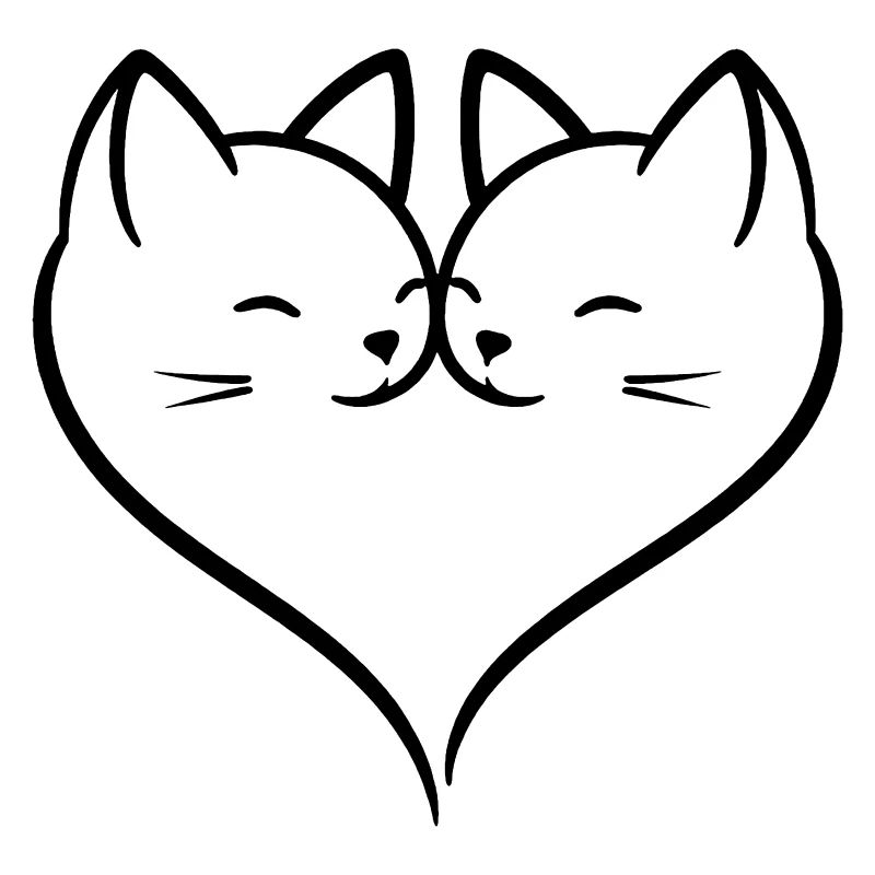 Art de traits d’amour en forme de cœur de chat | Duo romantique mignon de chats
