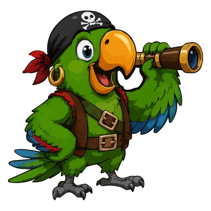 Piratenvogel mit Spektiv