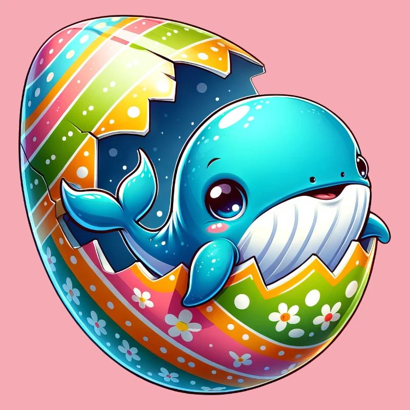 Colorful Whale Hatching from Easter Egg Cartoon