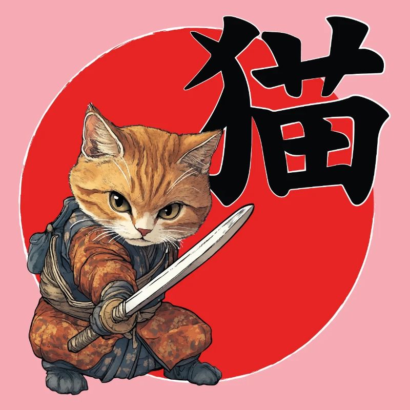 Feline Samurai Illustration Kanji