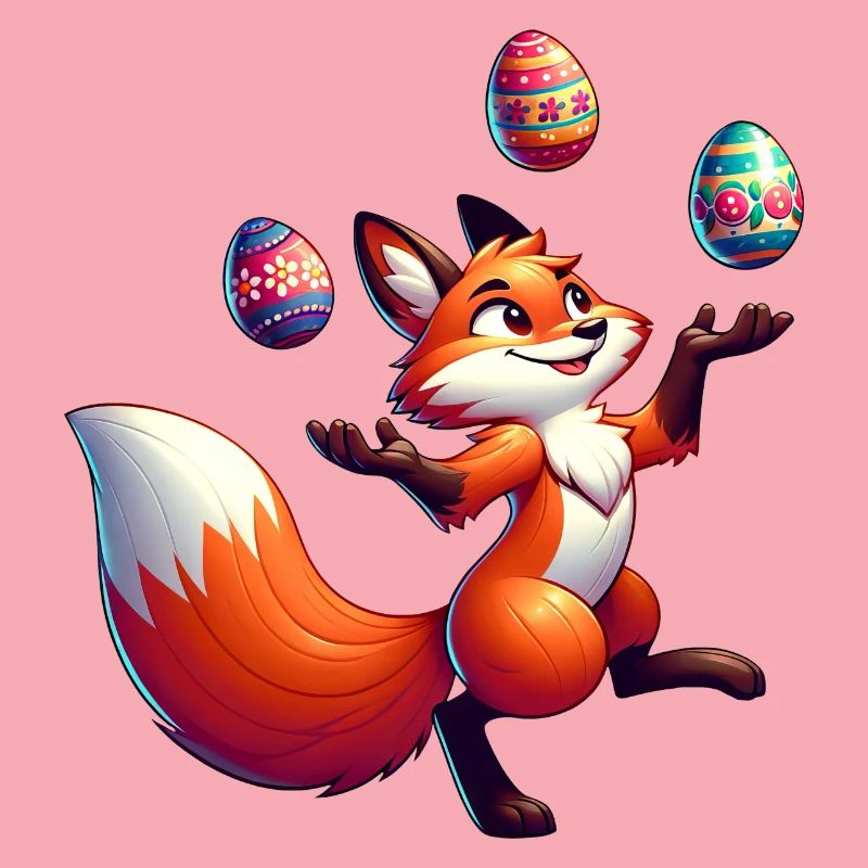 Easter Fox Juggler with Eggs