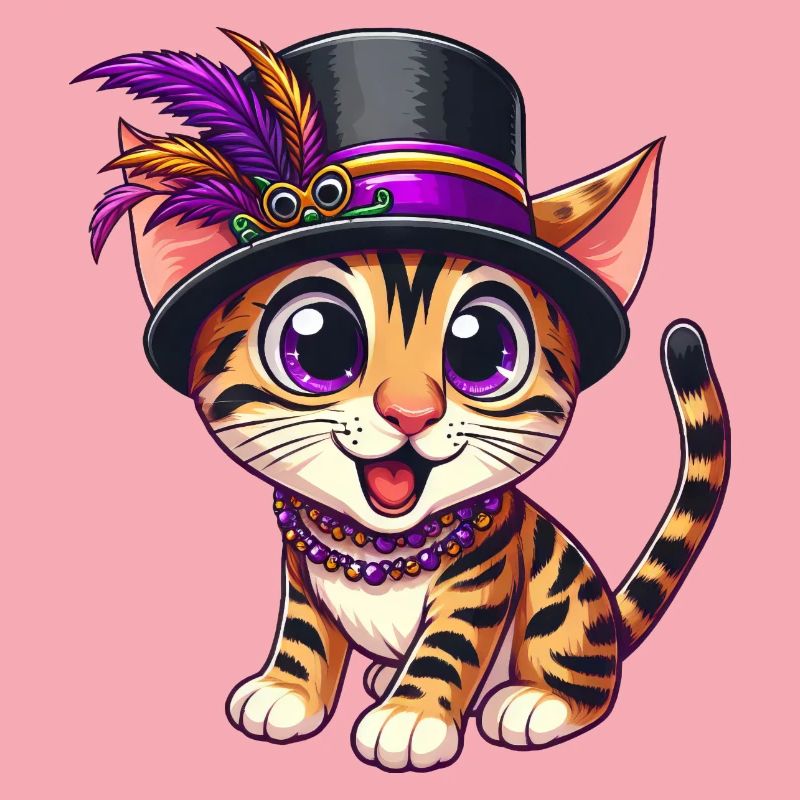 Cute Comic Bengal Cat Mardi Gras