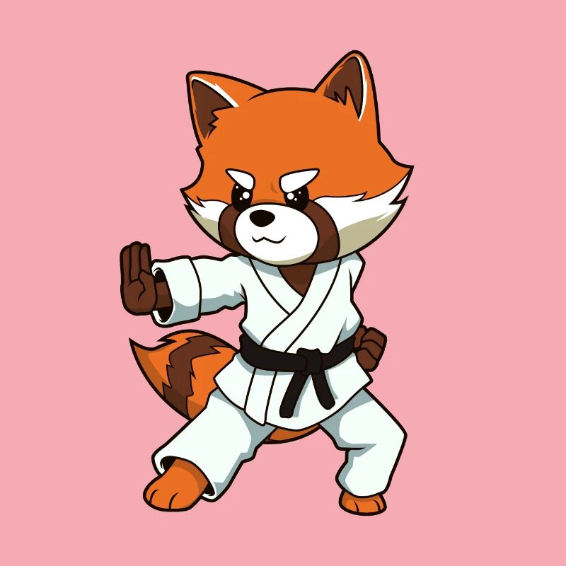 Comic red panda makes karate