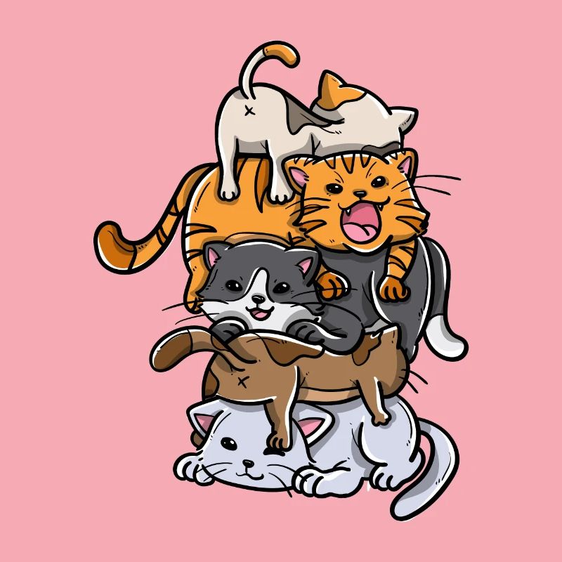 Sleeping Cats Stack Anime Chatons Kawaii