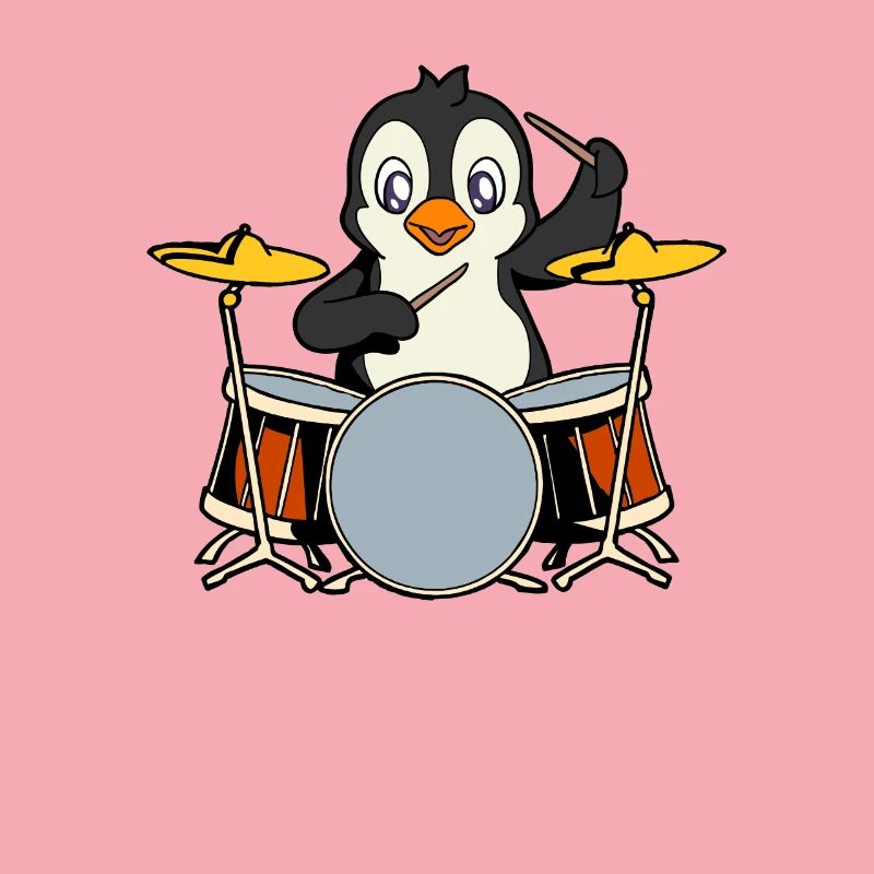 Comic Penguin plays drums