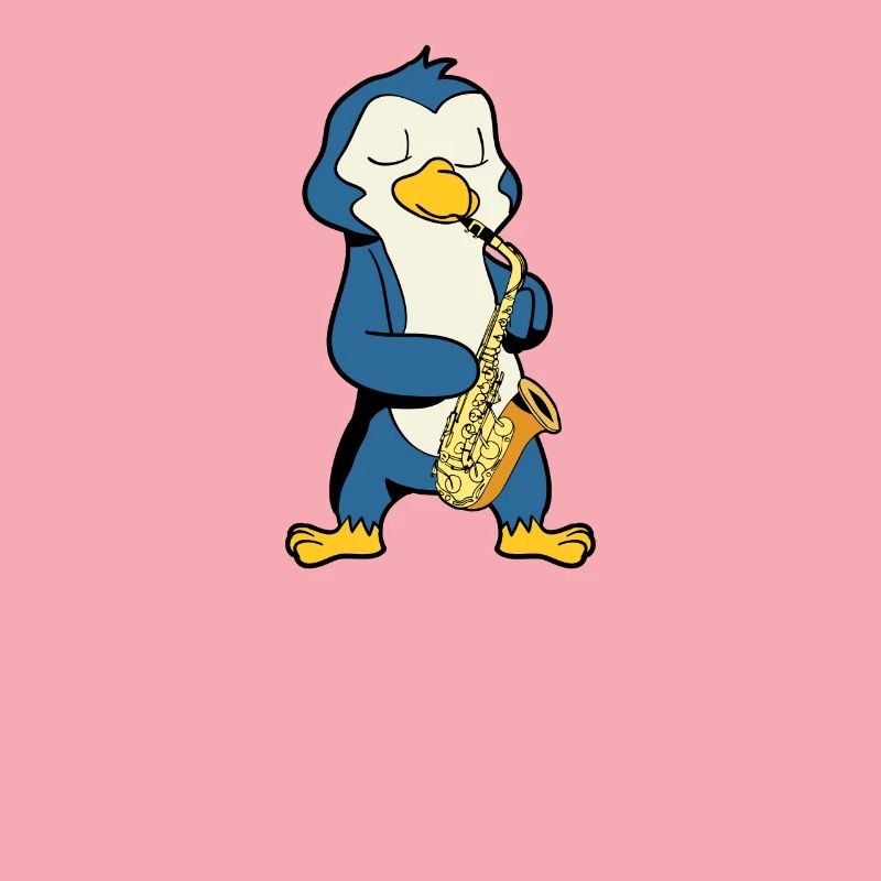 Comic Penguin plays saxophone