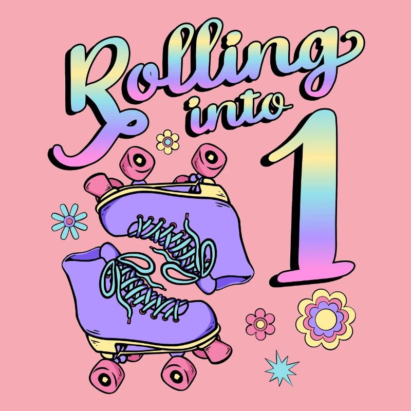Rolling Into 1 Roller Skaters Floral 1st Year