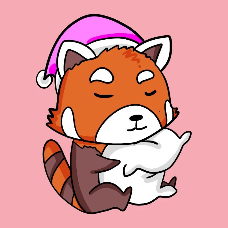 red panda with pillow and sleeping cap