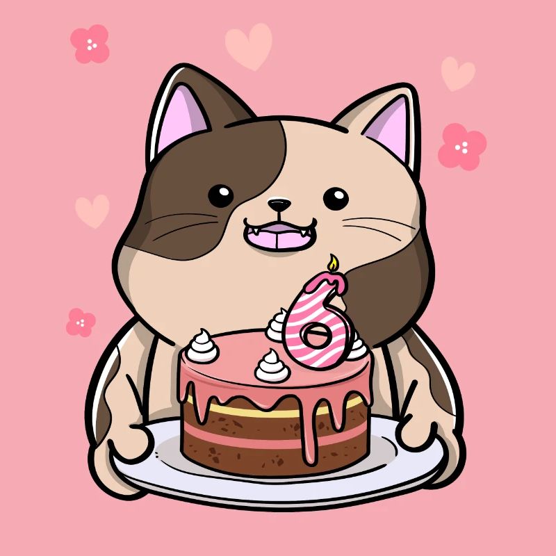 Chubby cat holds a birthday cake 6.