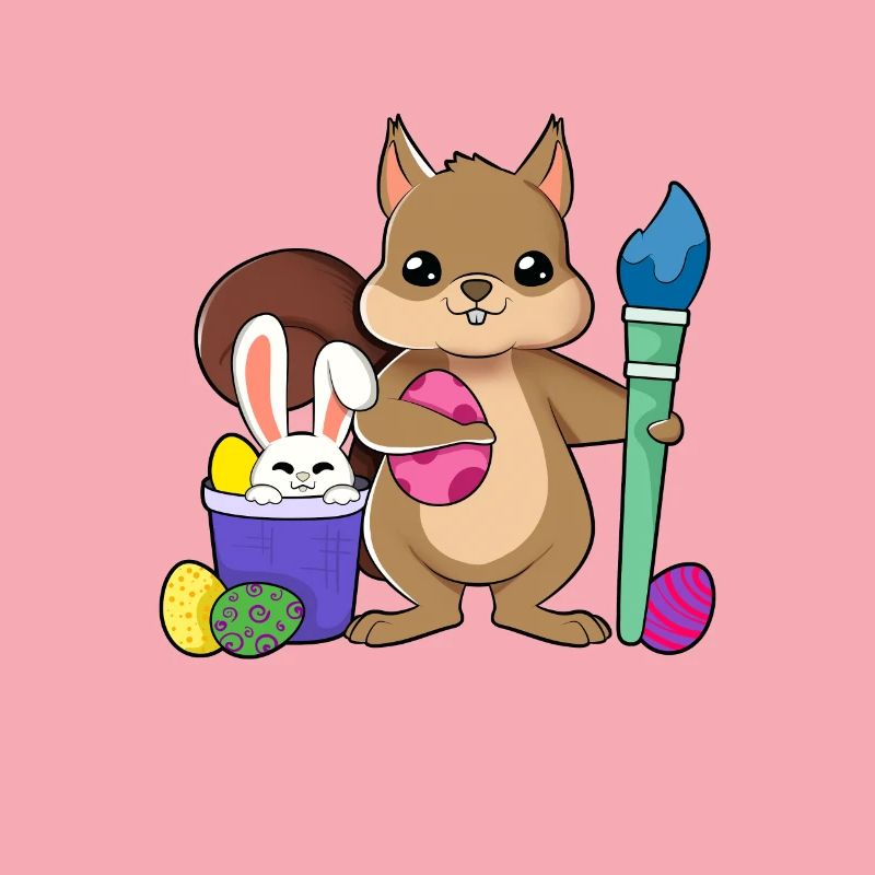 Cute squirrel paints Easter eggs