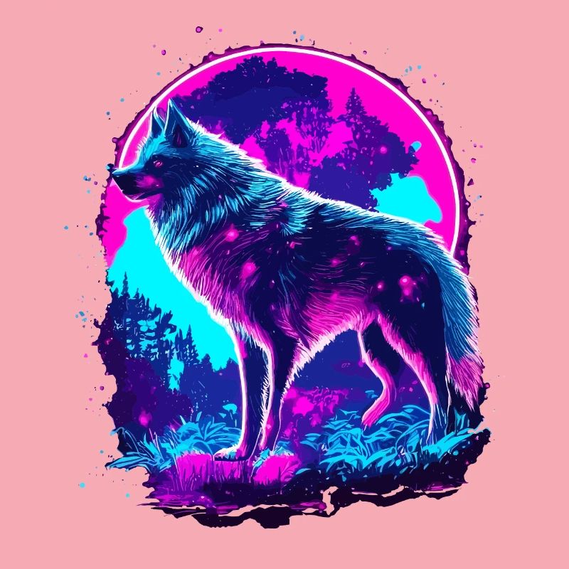 Wolf's Art Psychedelic Neon Synthwave