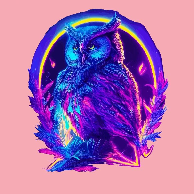 Mystisch leuchtende Eule Neon Synthwave