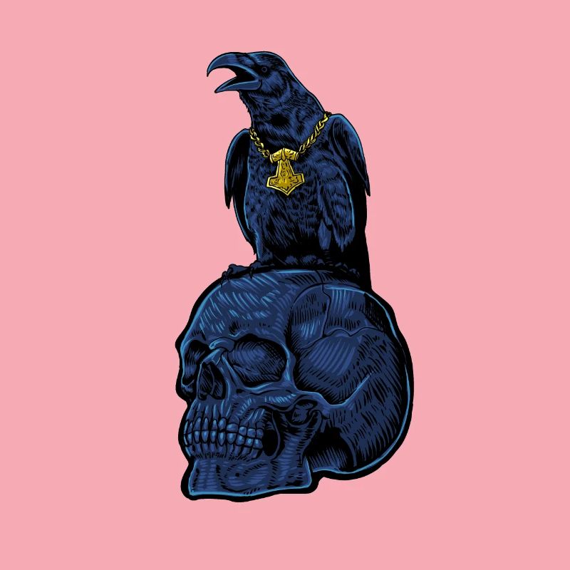 Gothic Rabe mit Mjölnir auf Schädel - Gothic