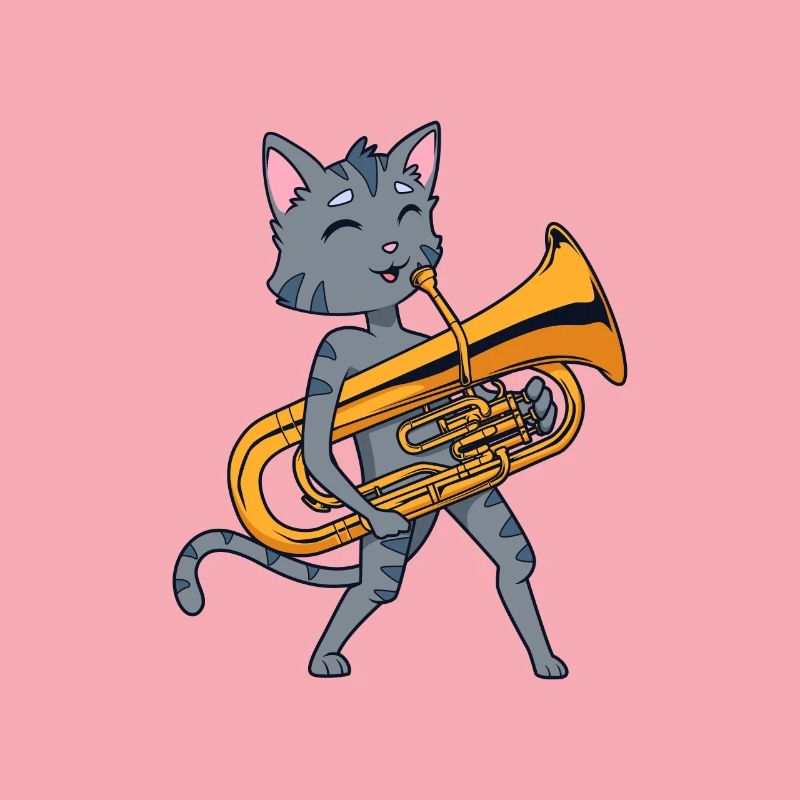Chat de dessin animé jouant de l’euphonium