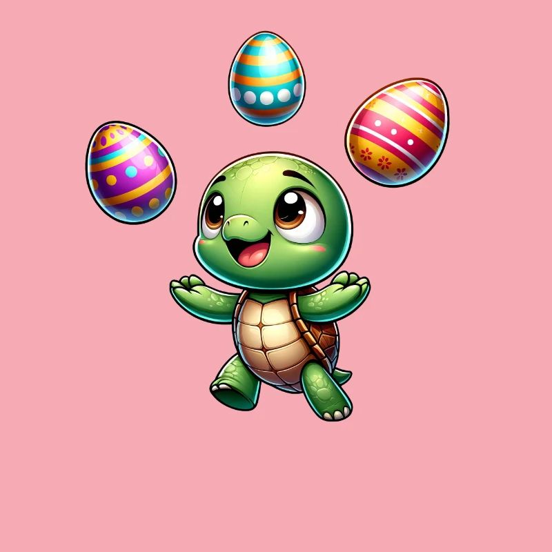 Turtle juggling easter eggs, artistic darst