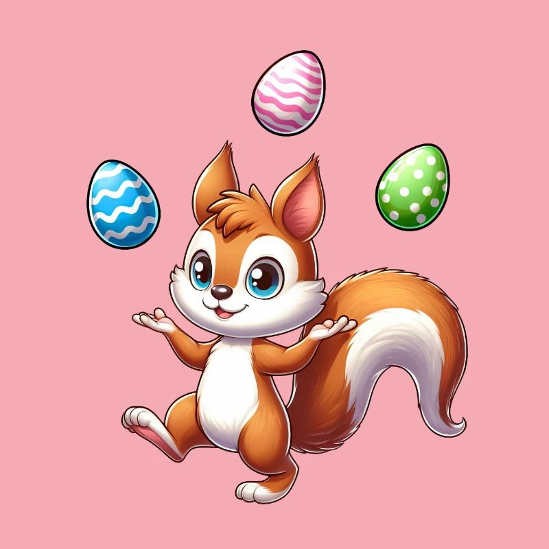 Easter Egg Juggling Squirrel Comic Design