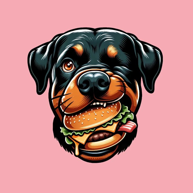 Rottweiler mit Hamburger Cheeseburger