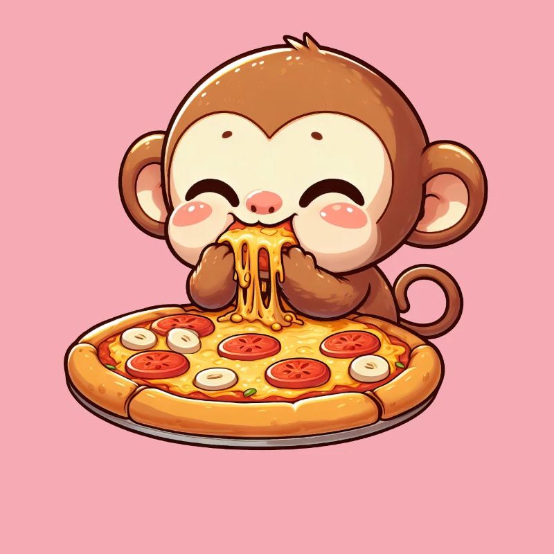 Chimpanzé mangeant de la pizza et du fromage