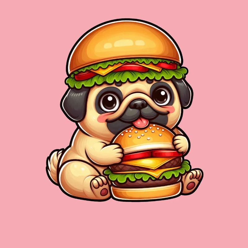 Dog Pug Hamburger Hat Whimsical Fast