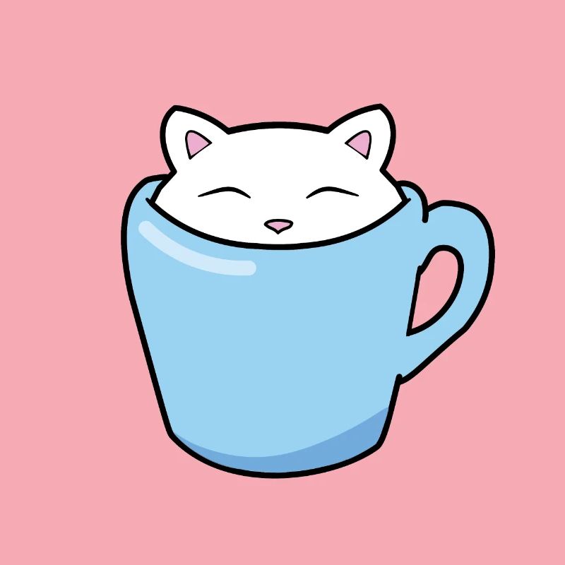 Süßes Kätzchen, das in einer blauen Tasse Kaffee sitzt