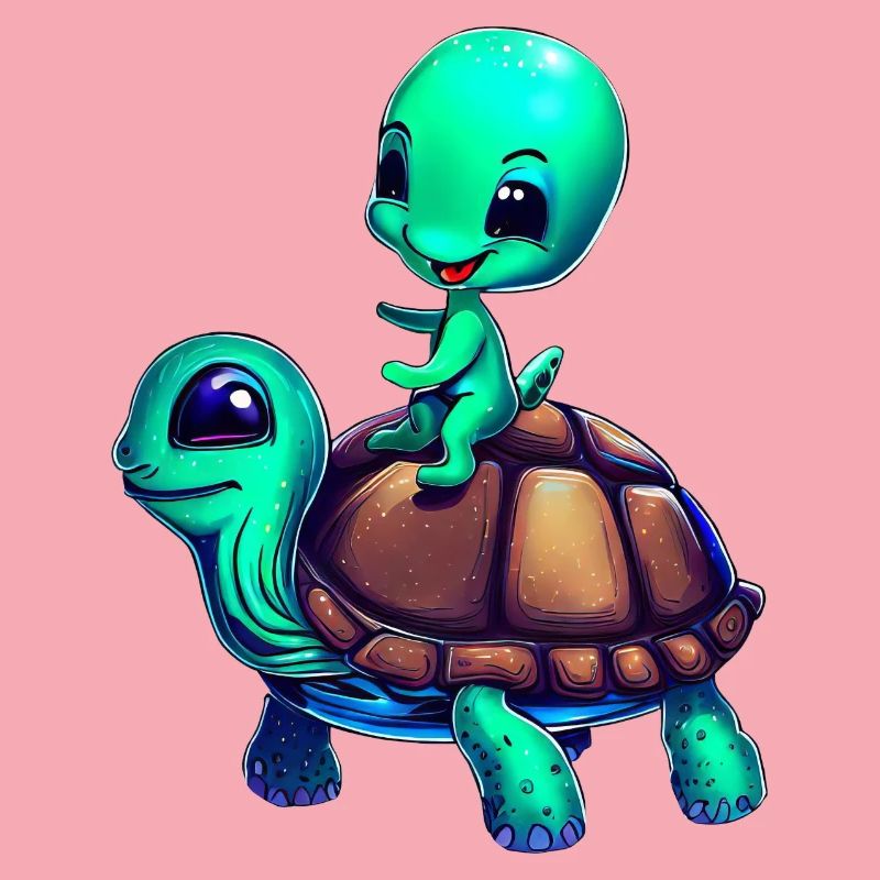 Alien rides a turtle