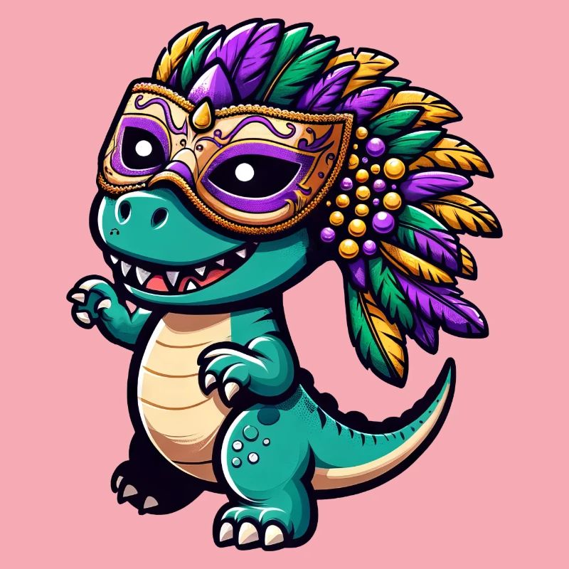 Dino T-Rex de Mardi Gras : Masque et Perles