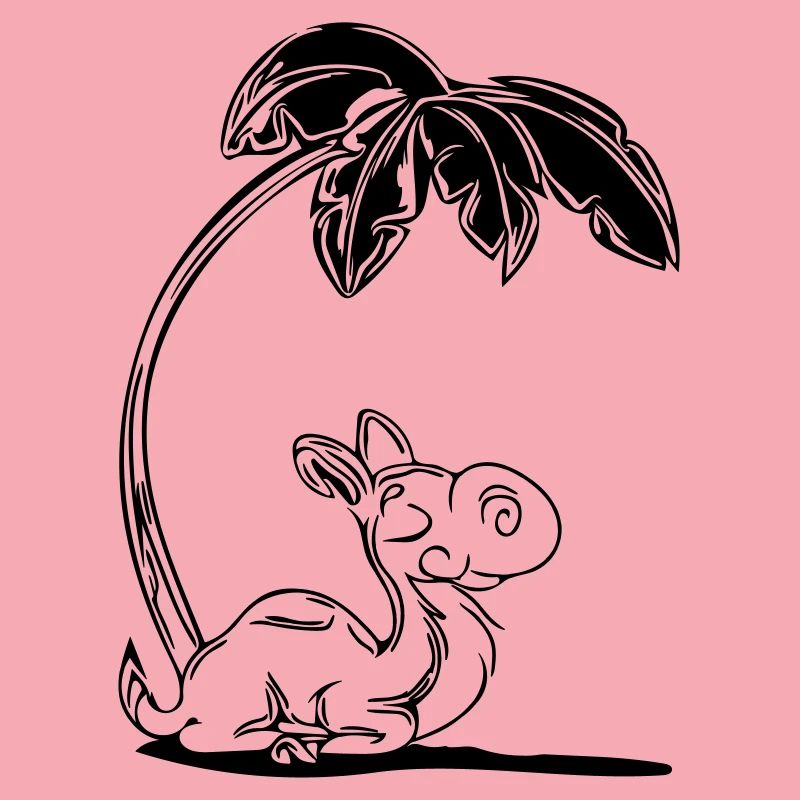 Sweet camel under a palm tree