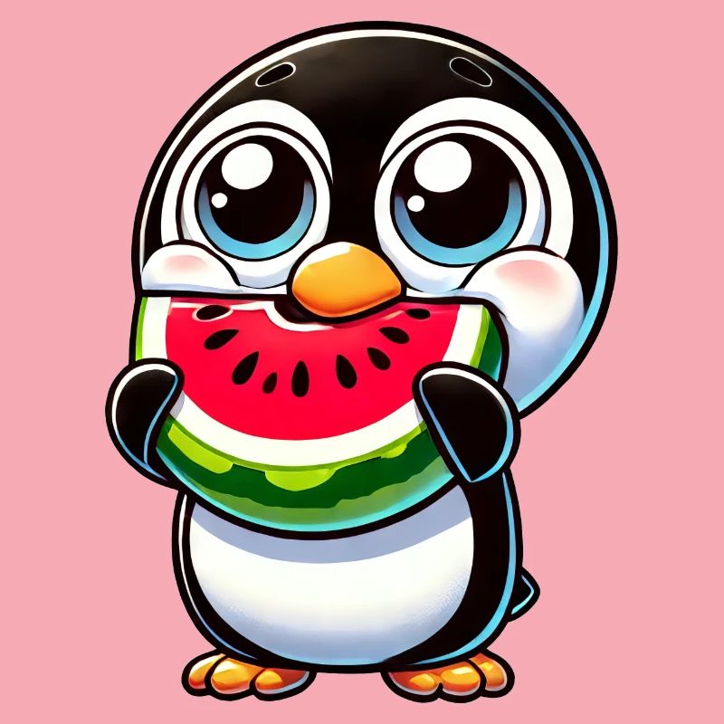 pingouin drôle avec pastèque dessin animé été