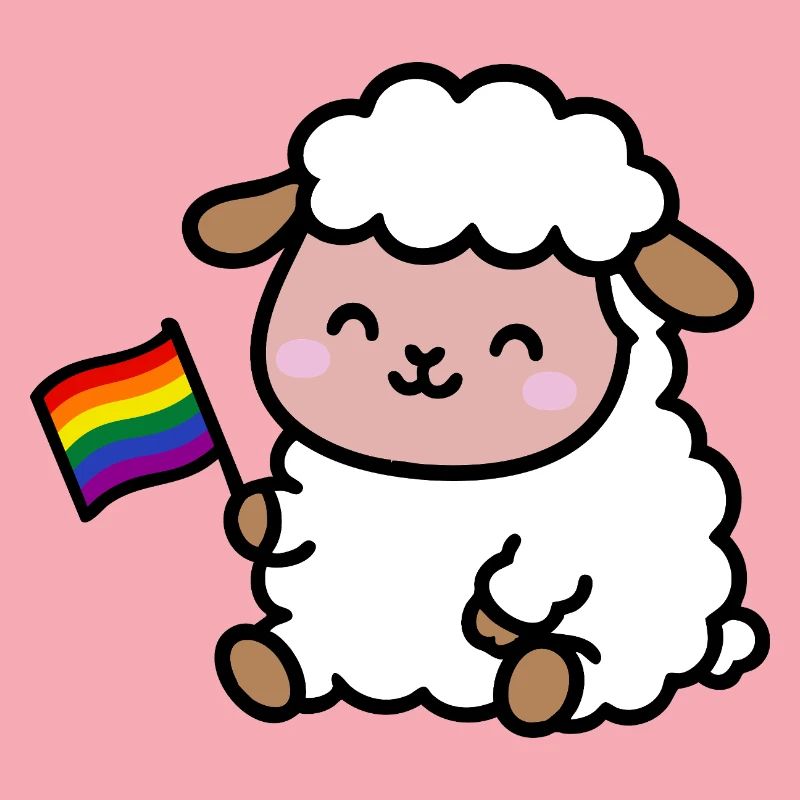Kleines Pride-Schaf mit Regenbogenfahne