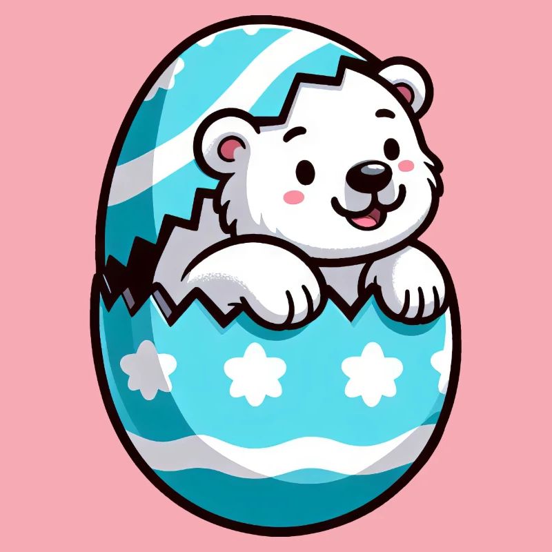 Cartoon Polar Bear Easter Egg Hatching