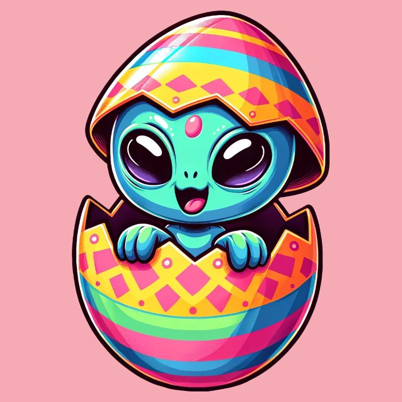 Colorful Alien Easter Egg Hatching Design