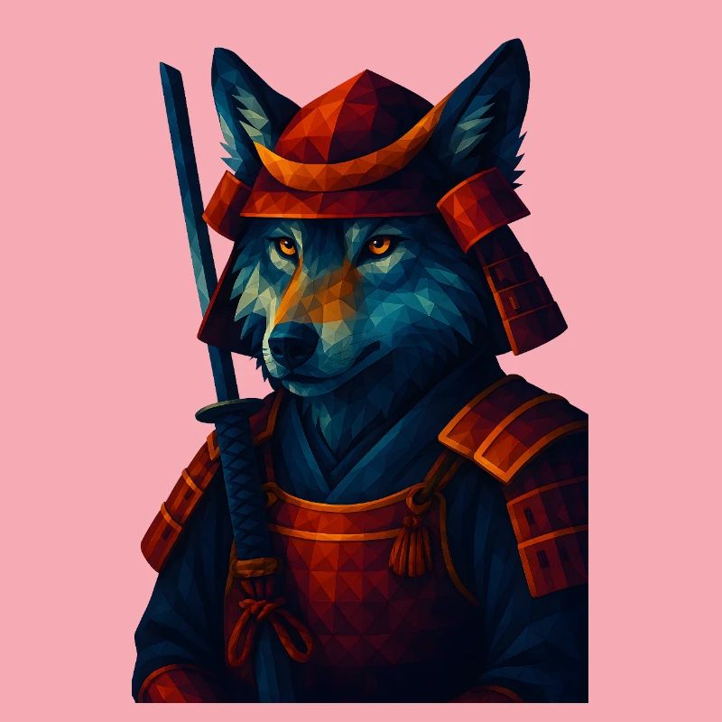 WPAP Style Animal - Samurai Wolf Ancient Armor