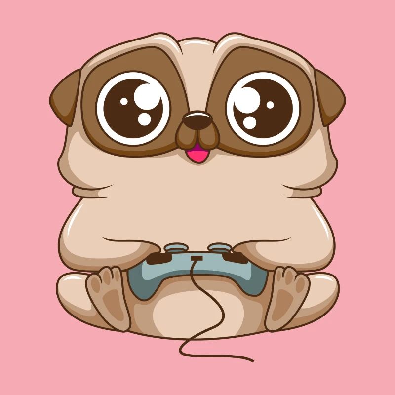 Cute gaming pug dog with gaming controller
