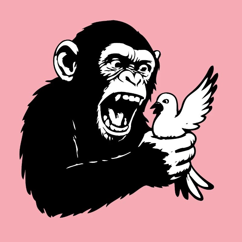 Affe quetscht Taube