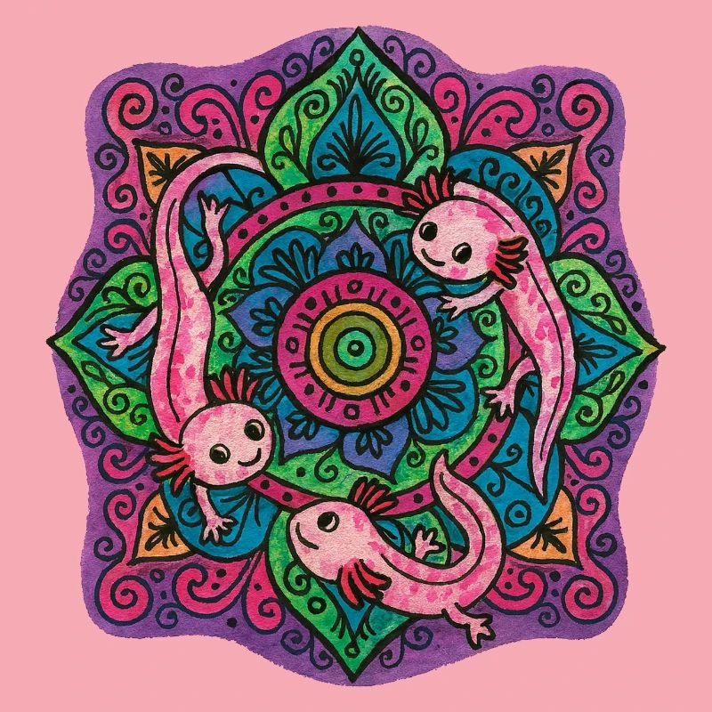 Conception de mandala Axolotl rose mignon